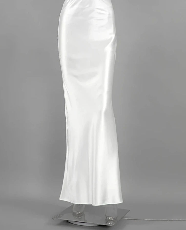 White High Waist Trumpet Skirts Street Chic Satin Long Skirts