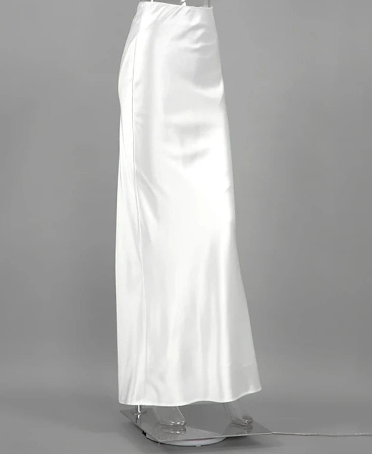 White High Waist Trumpet Skirts Street Chic Satin Long Skirts