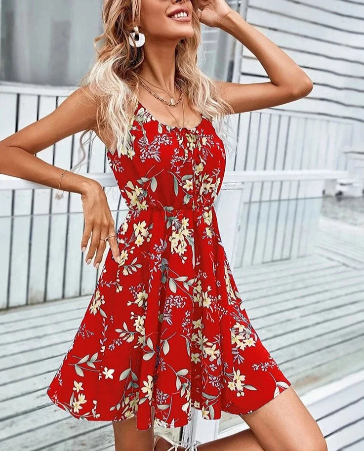 Sexy Floral Print Short Dress Women Summer Fashion