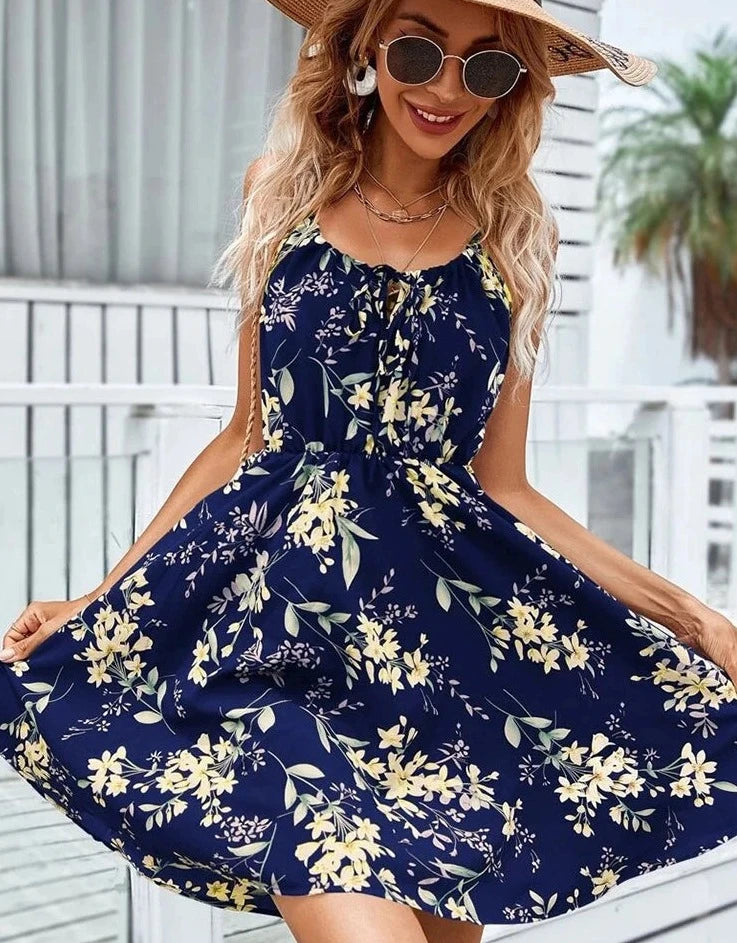 Sexy Floral Print Short Dress Women Summer Fashion