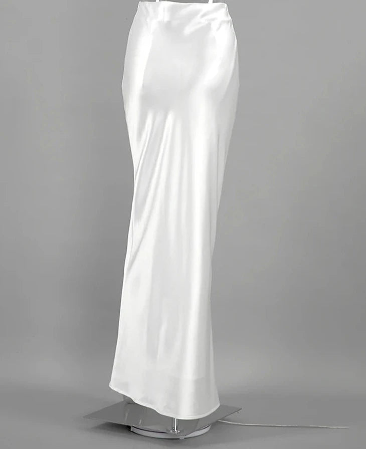 White High Waist Trumpet Skirts Street Chic Satin Long Skirts