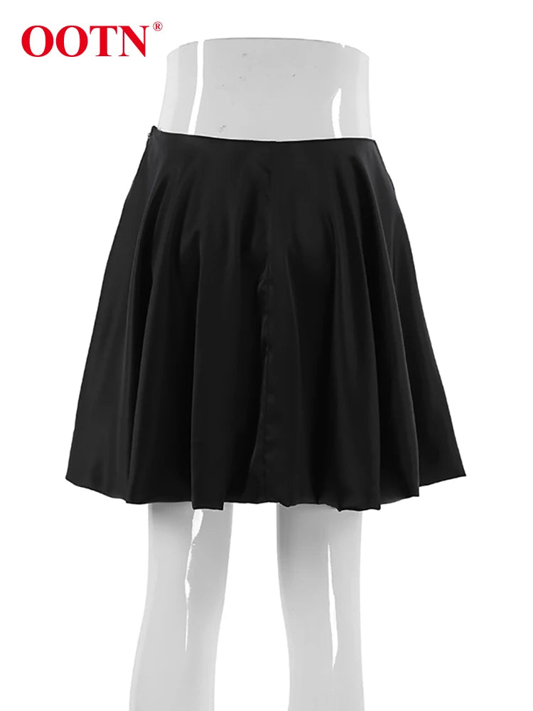 OOTN Street Chic Black A Line Skirts Female Sexy Satin High Waist Skirts Fashion Basics White Slim Mini Skirt Women 2023 Autumn