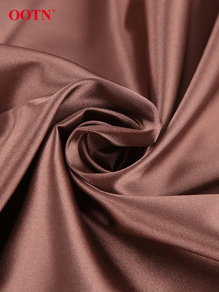 Brown Satin A Line Skirts Women Office Lady Silk Long Skirt Fashion Casual Ankle-Length