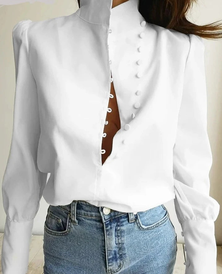 Turtleneck White Woman Blouse Long Sleeve Shirts