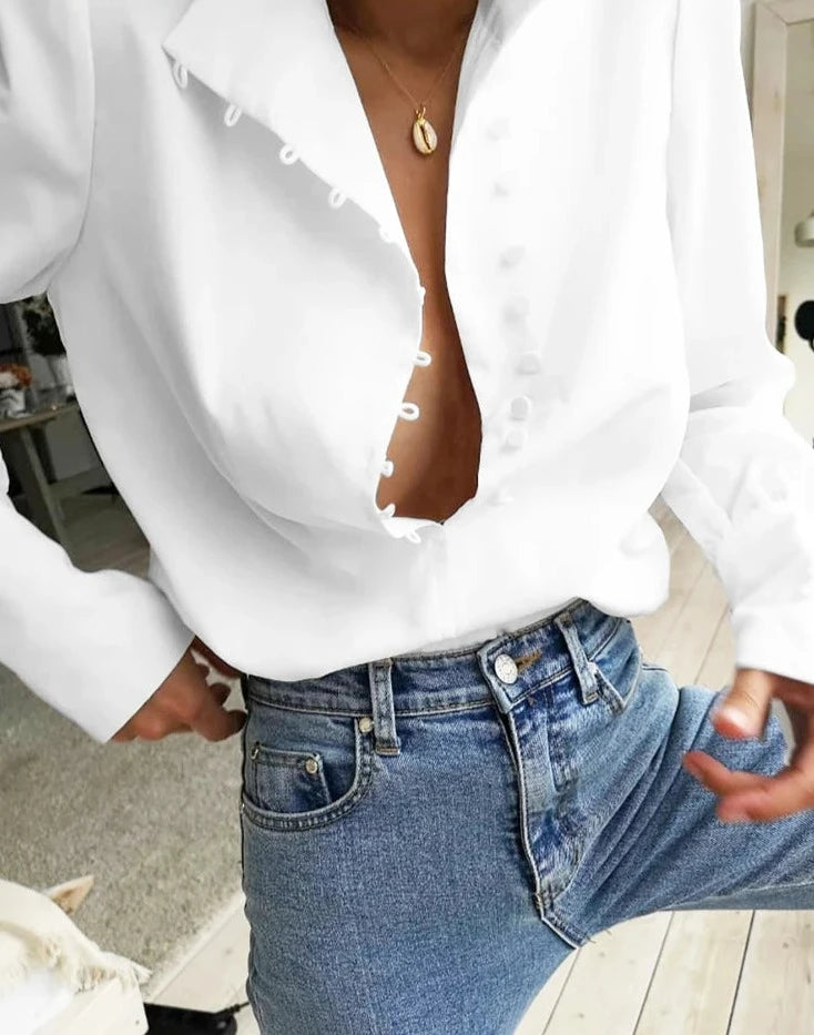 Turtleneck White Woman Blouse Long Sleeve Shirts