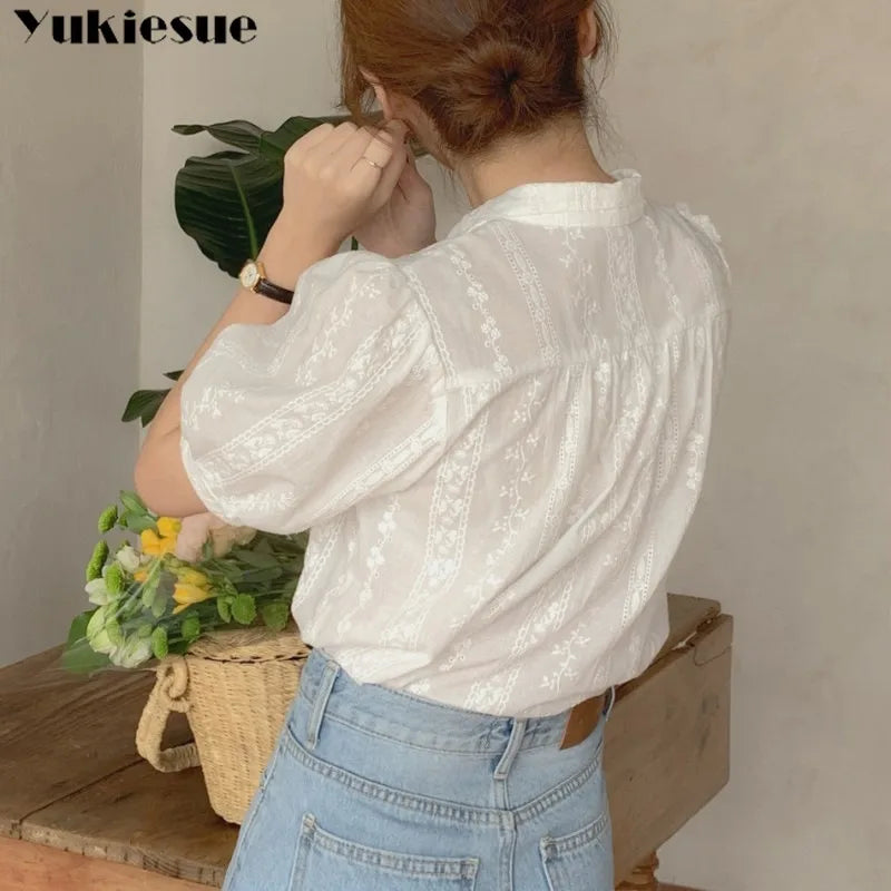 Shirts Women All-match V-Neck blouse shirts and tops  Korean Style Womens Clothing Elegant Solid Color Leisure Chiffon blouses